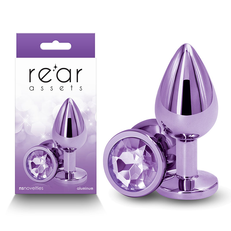 Rear Assets Medium Metal Butt Plug with Round Gem Base - Purple